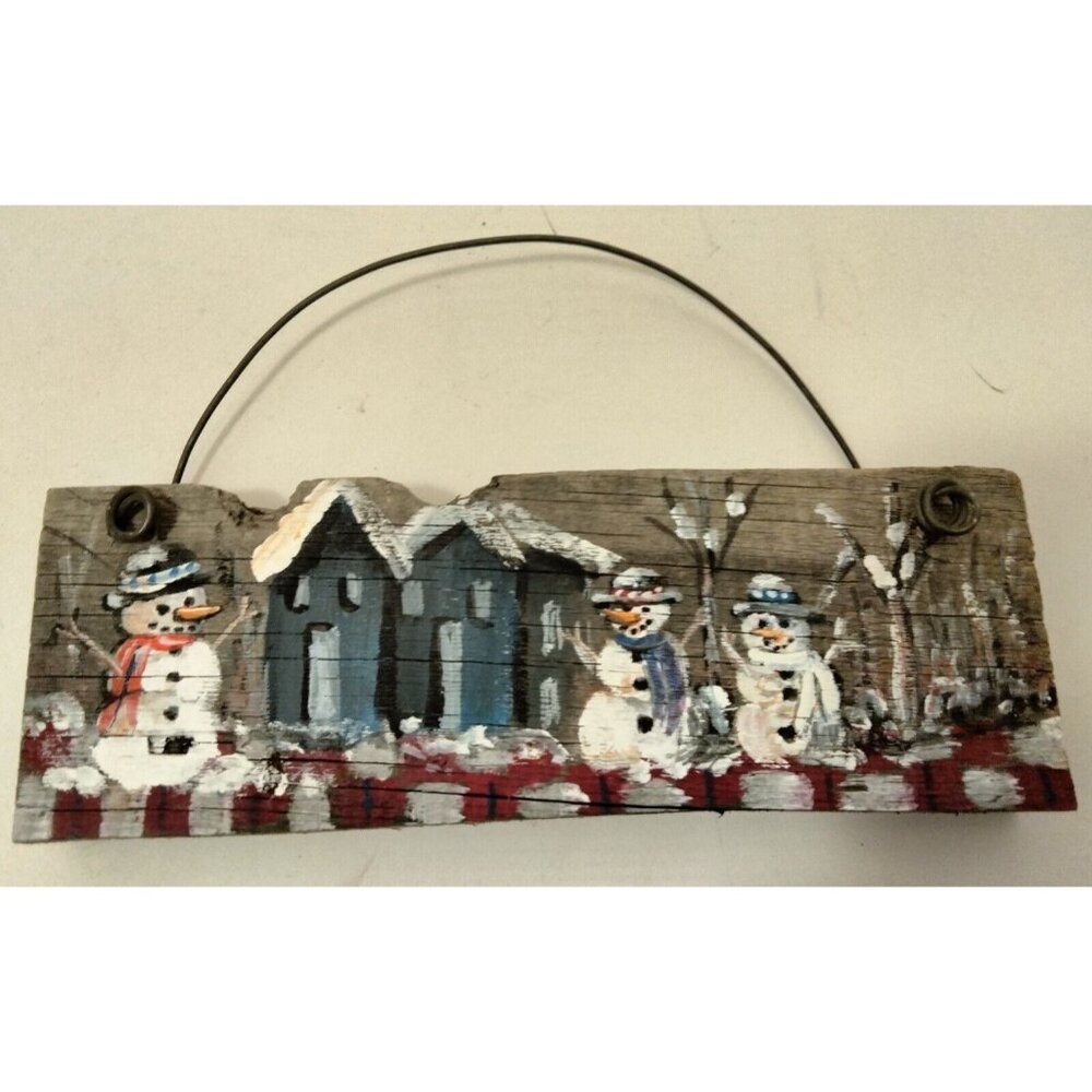 Snowman Wall Art Wooden Handcrafted Hand Painted Winter Decoration Cabin Cottage